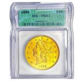 1890 $20 Gold Double Eagle ICG MS61