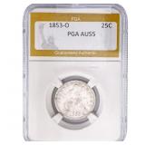 1853-O Seated Liberty Quarter PGA AU55