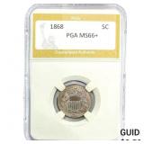 1868 Shield Nickel PGA MS66+