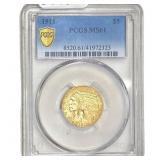 1911 $5 Gold Half Eagle PCGS MS61