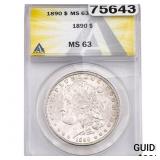 1890 Morgan Silver Dollar ANACS MS63