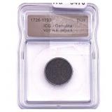 1726-1793 VOC N.E. Indies Bronze Duit ICG Genuine