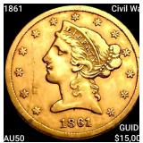 1861 Civil War $5 Gold Half Eagle CLOSELY UNC