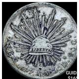 1897Mo AM Mexico Silver 8 Reales Cap and Rays NEAR