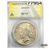 1934-D Silver Peace Dollar ANACS AU55