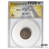 1922 Wheat Cent ANACS VF20