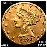 1883-CC $5 Gold Half Eagle CHOICE AU
