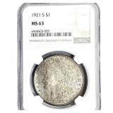 1921-S Morgan Silver Dollar NGC MS63