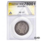 1912-S Barber Half Dollar ANACS VG10
