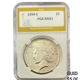 1934-S Silver Peace Dollar PGA MS61
