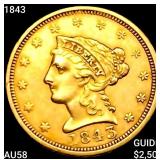 1843 $2.50 Gold Quarter Eagle CHOICE AU