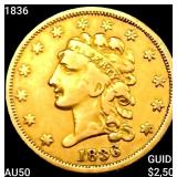 1836 $2.50 Gold Quarter Eagle CLOSELY UNCIRCULATED