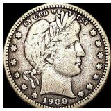 1908-S Silver Barber Quarter LIGHTLY  CIRCULATED