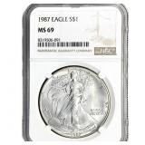 1987 Silver Eagle NGC MS69
