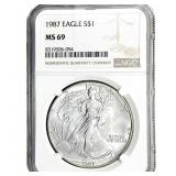 1987 Silver Eagle NGC MS69