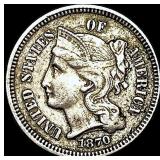 1870 Nickel Three-Cent Piece NEARLY  UNCIRCULATED