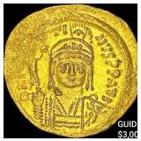 Byzantine Justin II, 565-578 AD Gold Solidus UNCI