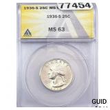 1936-S Washington Silver Quarter ANACS MS63