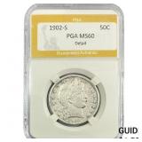 1902-S Barber Half Dollar PGA MS60 Detail