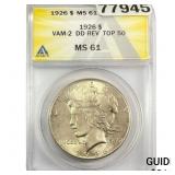 1929 Silver Peace Dollar ANACS MS61 VAM-2 DD