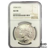 1934-D Silver Peace Dollar NGC MS58