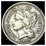 1880 Nickel Three-Cent Piece CLOSELY UNCIRCULATED