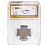 1913-D Buffalo Nickel PGA MS64 TY 2