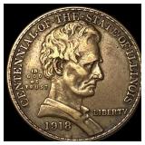 1918 Illinois Centennial Silver Half Dollar NEARLY