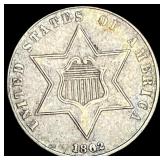 1862 Silver Three-Cent Piece CLOSELY  UNCIRCULATE