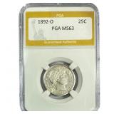 1892-O Barber Quarter PGA MS63