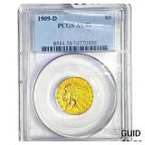 1909-D $5 Gold Half Eagle PCGS AU58