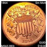1864 Sm Motto Two Cent Piece GEM BU RD
