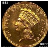 1883 $3 Gold Piece CHOICE BU PL