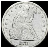 1871 Silver Seated Liberty Dollar NEARLY UNCIRCUL