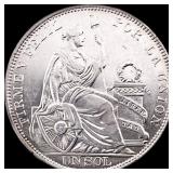 1934 Silver Un Sol Peru CLOSELY UNCIRCULATED