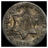 1851 Silver Three Cent NEARLY UNCIRCULATED