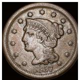 1857 Braided Hair Large Cent NEARLY UNCIRCULATED