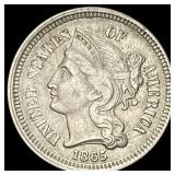 1865 Nickel Three-Cent Piece NEARLY UNCIRCULATED