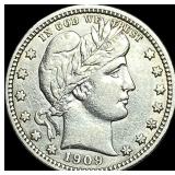 1909 Barber Silver Quarter NEARLY UNCIRCULATED