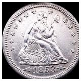 1853 Arrows Seated Liberty Quarter CLOSELY UNCIRCU