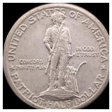 1925 Silver Lexington-Concord Half Dollar CLOSELY