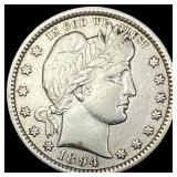 1894 Silver Barber Quarter CLOSELY UNCIRCULATED