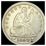 1854 Arrows Seated Liberty Quarter CHOICE AU