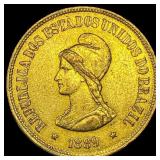 1889 Brazil Gold 20 Mil Reis NEARLY UNCIRCULATED