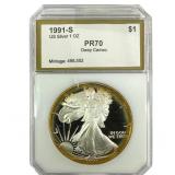 1991-S Silver Eagle PCI PR70