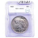 1922 Silver Peace Dollar ICG MS62