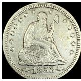 1853 Arrows Seated Liberty Silver Quarter NEARLY U