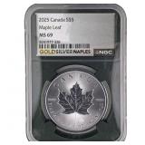 2025  NGC MS69 Canada 1oz Silver $5 Mpale Leaf