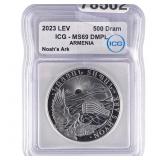 2023 Lev Armenia 1oz Silver 500 Dram ICG MS69 DMPL