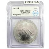 2022-P Austrailia 1oz Silver Dollar-Kangaroo ICG M